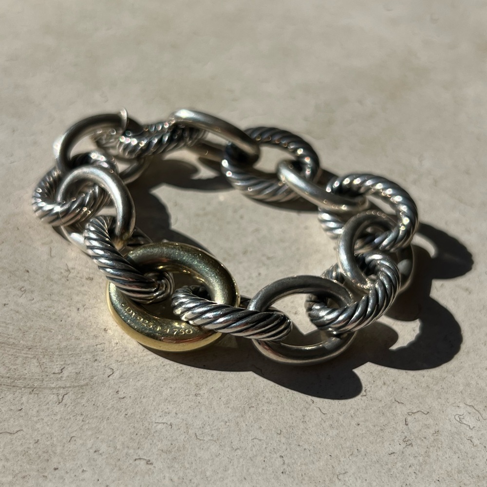 David Yurman Oval Link Chain Bracelet
Sterling Silver with 18K Yellow Gold, 19mm